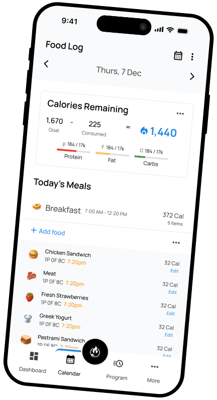 App interface showing nutrition tracking features