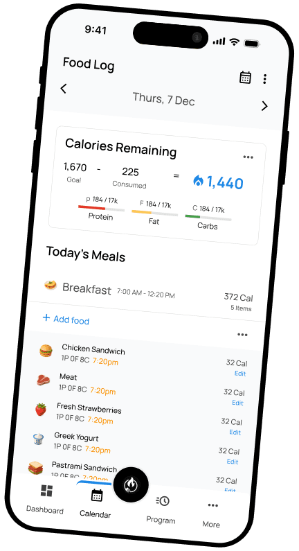 App interface showing nutrition tracking features