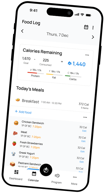 App interface showing nutrition tracking features